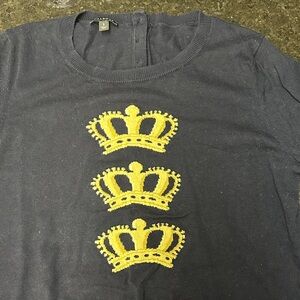 Talbots Dark Blue Sweater with‎ Yellow Crown Motifs